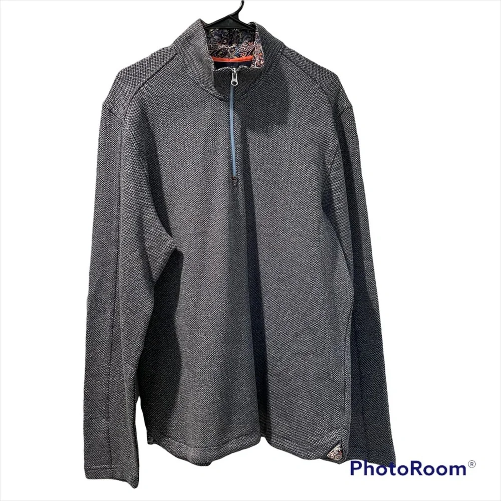 Robert Graham Mens Quarter Zip Pullover Grey Flex Pattern Cotton Blend XL NWOT